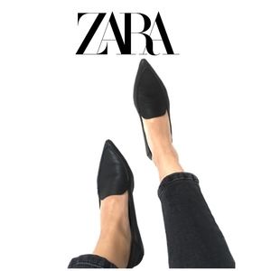Zara black leather pointed loafers- Size 38 US 7
